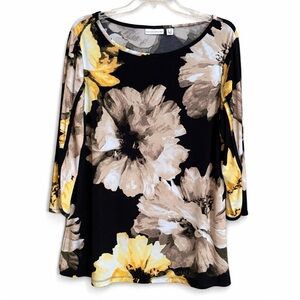 Susan Graver Black, Yellow, and Beige Floral Flowy Blouse Top Size Extra Large
